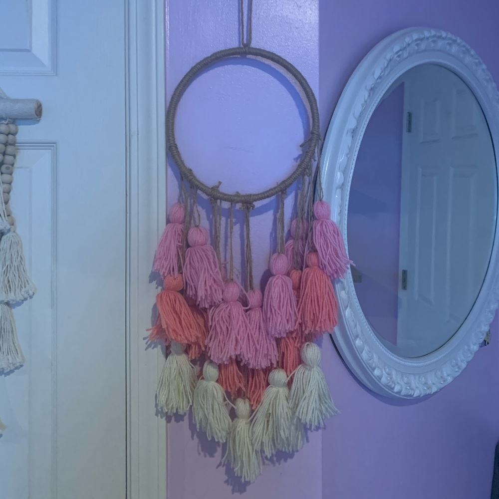 Pink fluffy hanging room decor